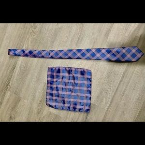Polo thin tie- with handkerchief blue/pink